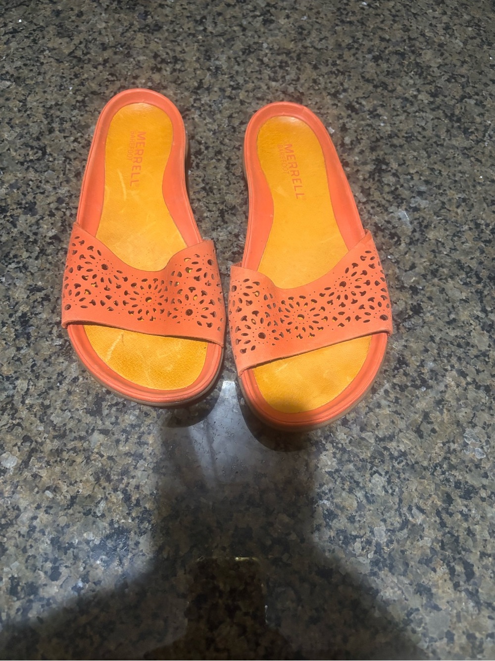 Merrell Orange Laser-Cut flat sandals